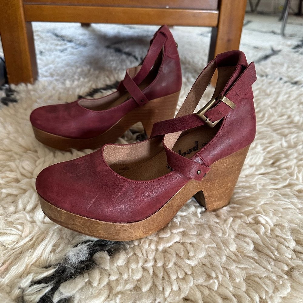 Free People | Buena Vista Clog | Wood Sandal Heel | Burgundy | 7